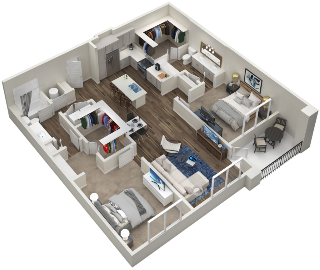 Spacious Living for Two - Alexan Tempe's two-bedroom luxury apartment floor plan